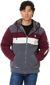 U.S. Polo Assn. Men's USPA Tri Color-Block 2 Stripe Sherpa Hoodie Dark Heather Grey X-Large U.S. Polo Assn.