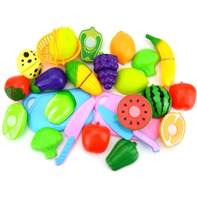 Fun Preschool Children Plastic Cutting Vegetables Fruits Baby Early Educational Kitchen Toys Color Profit Kids