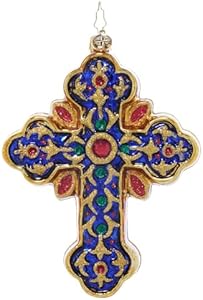 Christopher Radko Hand-Crafted European Glass Christmas Tree Decorative Ornament, Art Deco Cross Christopher Radko