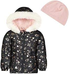 LONDON FOG Baby Girl's Quilted Winter Puffer Jacket with Fleece Hat, Dark Grey, 12MO London Fog