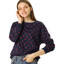 Women's Crew Neck Drop Shoulder Long Sleeves Polka Dots Knit Sweatshirt ALLEGRA K