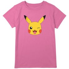 Футболка с изображением большого лица и логотипом Pokemon Pikachu для девочек 8–20 лет Pokemon