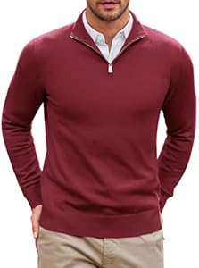 Runcati Mens Quarter Zip Sweaters Long Sleeve Slim Fit Pullover Mock Neck Casual Knit Polo Sweater Runcati