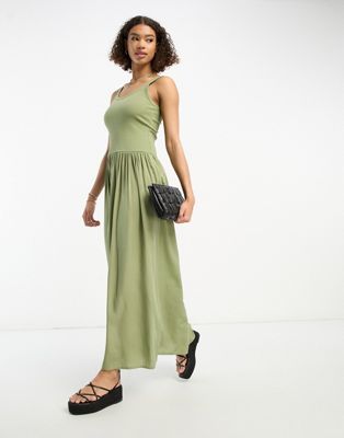 Женское платье средней длины ASOS DESIGN с круглым вырезом и опущенной талией в хаки ASOS DESIGN