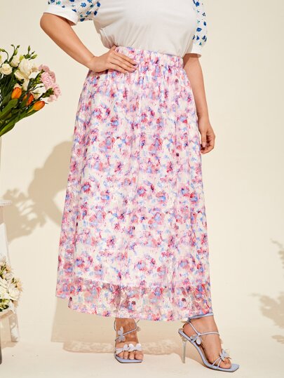 SHEIN размера плюс Кружевная юбка с цветочным принтом SHEIN
