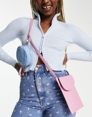 Женская мини сумка через плечо French Connection в розовом и синем цвете French Connection