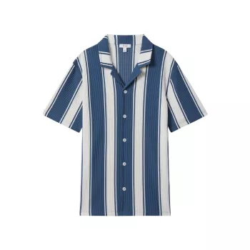 Alton Striped Plissé Camp Shirt REISS