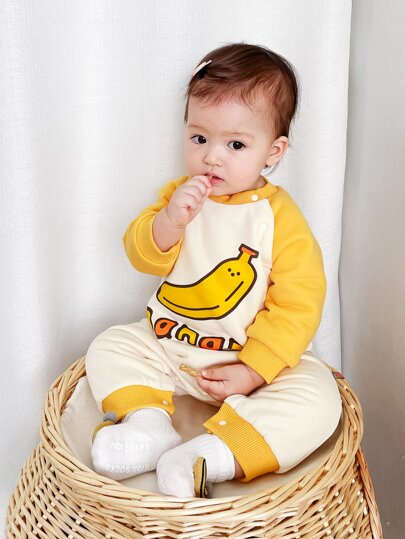Peninsula Baby Комбинезон с принтом буквы и банана с рукавом-реглан Peninsula Baby