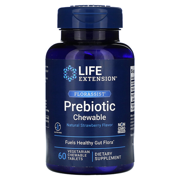 FLORASSIST Prebiotic Chewable, натуральный вкус клубники, 60 жевательных таблеток Life Extension