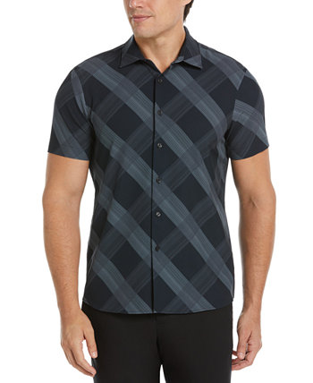 Мужская облегающая рубашка в диагональную клетку с короткими рукавами и пуговицами спереди Perry Ellis