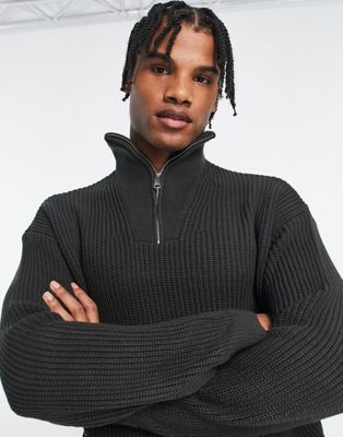 Темно-серый свитер в рубчик с воротником-воронкой New Look на молнии 1/4 New Look