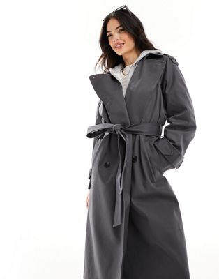 Длинное пальто в стиле тренч ASOS DESIGN цвета угольного ASOS DESIGN