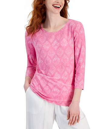 Women's Jacquard-Print Knit Top, Created for Macy's J&M Collection