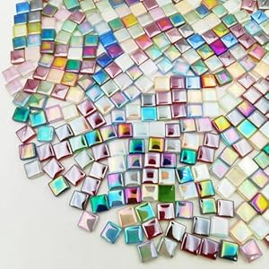 1.1lb Square Crystal Mosaic Tiles, Iridescent Mosaic Glass Tiles for Crafts, Mosaic Pieces DIY Hobbies Children Handmade Jewelry Art Decoration Gifts,525 Pieces (Mixed Color) Esweny