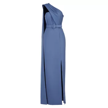 Bowie Belted One-Shoulder Column Gown Kay Unger