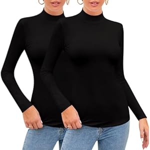 Женская Футболка SHEIUGU Long Sleeve Sleeveless Mock Turtle Neck Basic Stretchy Fitted Underwear Layer Tee SHEIUGU