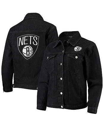 Женская черная джинсовая куртка на пуговицах Brooklyn Nets с нашивками The Wild Collective