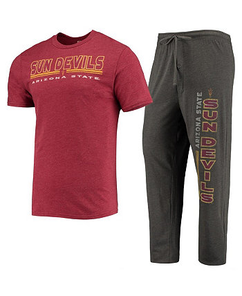 Мужской комплект из футболки и штанов для сна цвета угольно-черного и темно-бордового цвета Arizona State Sun Devils Meter Concepts Sport