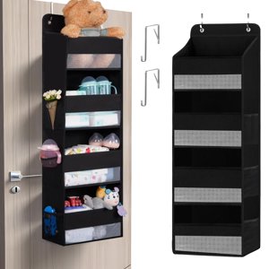 HioHa Over the Door Organizer, 4-Tier Hanging Closet Bathroom Storage with 6 Mesh Side Pockets, Wall Mount Toy Stuffed Animal Storage for Baby Essentials, Nursery, Bedroom, Bathroom, Dorm HioHa