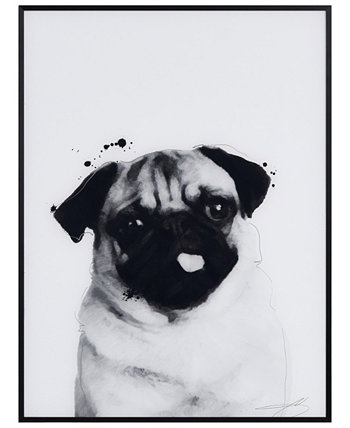 Картины домашних животных «Мопс» на стекле с печатным рисунком в черной анодированной рамке, 24 x 18 x 1 дюйм Empire Art Direct