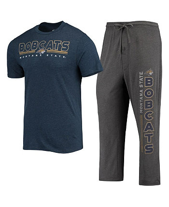 Men's Heathered Charcoal and Navy Montana State Bobcats Meter T-shirt and Pants Sleep Set Concepts Sport