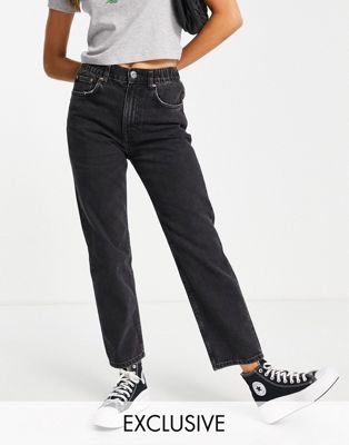 Эксклюзивные черные джинсы в стиле мам с эластичной резинкой на талии Pull&Bear Pull&Bear