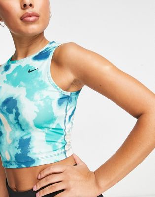 Зеленая/разноцветная укороченная майка Nike Training Dri-FIT Fast с принтом тай-дай Nike Training