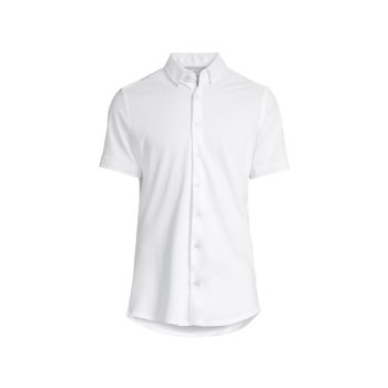 Performance Piqué Button-Up Shirt Stone Rose