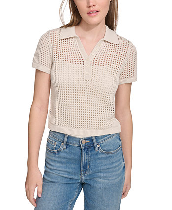 Petite Cotton Open-Stitch Polo Shirt Calvin Klein