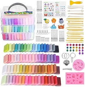 Polymer Clay 50 Colors, Modeling Clay for Kids DIY Starter Kits, Oven Baked Model Clay, Non-Sticky Molding Clay with Sculpting Tools, Gift for Children and Artists (50 Colors A) Aestd-ST