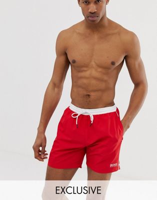 BOSS Star Fish swim shorts in red Exclusive at ASOS BOSS Bodywear