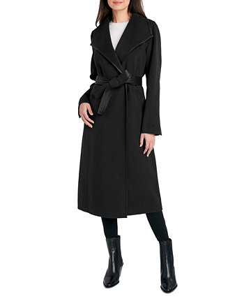 Женское пальто с запахом и отделкой из искусственной кожи с поясом Tahari