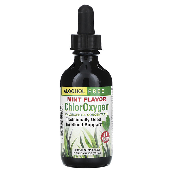 ChlorOxygen, Концентрат хлорофилла, без спирта, мята, 2 жидких унции (59 мл) Herbs Etc.
