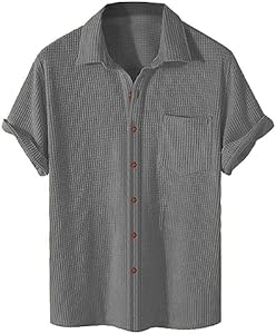 PAODIKUAI Men's Retro Short Sleeve Corduroy Shirt Casual Button Down Shirts Paodikuai