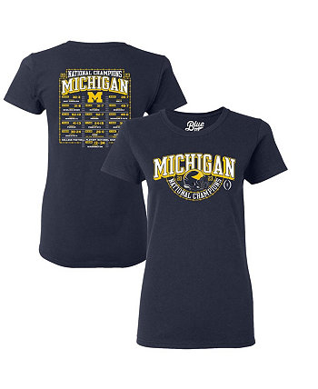 Женская темно-синяя футболка Michigan Wolverines College Football Playoff 2023 National Champions Gold Dust Schedule Blue 84
