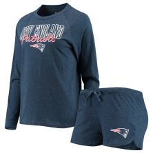 Women's Concepts Sport Navy New England Patriots Meter Knit Long Sleeve Raglan Top & Shorts Sleep Set Unbranded