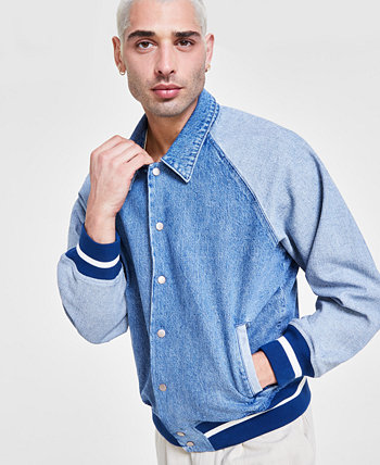 Men's Coastal Colorblocked Denim Varsity Jacket, Created for Macy's Sun & Stone