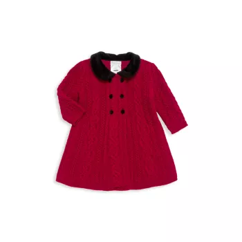 Двубортное пальто арановой вязки для маленьких девочек Polo Ralph Lauren