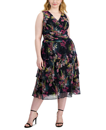 Plus Size Floral-Print Crinkled Midi Dress SL Fashions