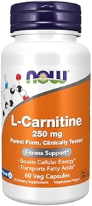 NOW Foods Supplements, L-Carnitine 250 mg, Purest Form, Amino Acid, Fitness Support*, 60 Veg Capsules (Вегетарианские капсулы) NOW Foods