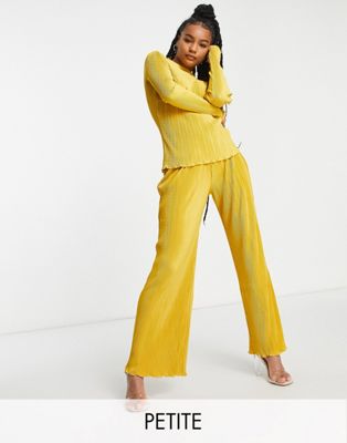 4th & Reckless Petite plisse flared pants in mustard - part of a set 4th & Reckless Petite