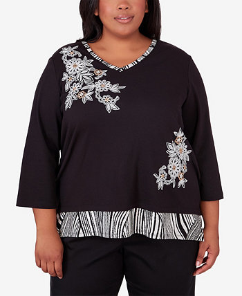 Plus Size Opposites Attract Flower Top with Animal Trim Alfred Dunner