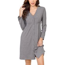 Women's Nightgowns Long Sleeve Button Down Sleepwear Lace V Neck Sleep Shirts MISSKY