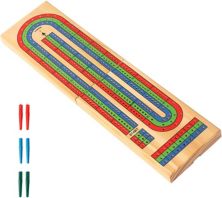 Wooden Folding 3-Track Color Coded Travel Cribbage Board with 6 Plastic Pegs, Wooden Travel Portable Cribbage Board Game Set GSE Games & Sports Expert