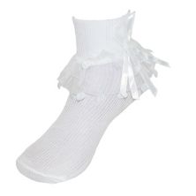 Girls' Lace Ruffle Anklet Sock With Pearl Accent CTM