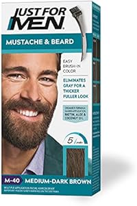 Just For Men Mustache & Beard, Beard Dye for Men with Brush Included for Easy Application, With Biotin Aloe and Coconut Oil for Healthy Facial Hair - Light-Medium Brown, M-30, Pack of 1 Just for Men