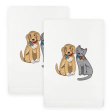 Linum Home Textiles Spring Dog & Cat Embroidered Turkish Cotton Set of 2 Hand Towels Linum Home