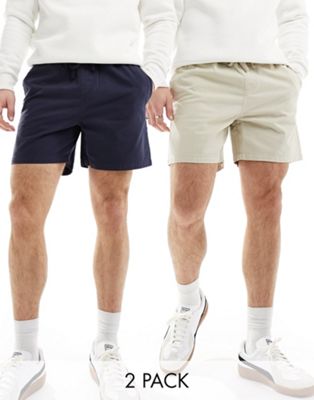 Another Influence 2 pack cotton twill chino shorts in navy & light stone Another Influence