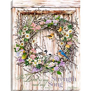 White and Blue Spring Wreath Canvas Rectangular Wall Art Decor 18" x 24" Glow Decor