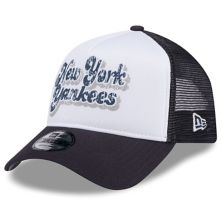 Women's New Era White/Navy New York Yankees Throwback Team Foam Front A-Frame Trucker 9FORTY Adjustable Hat New Era